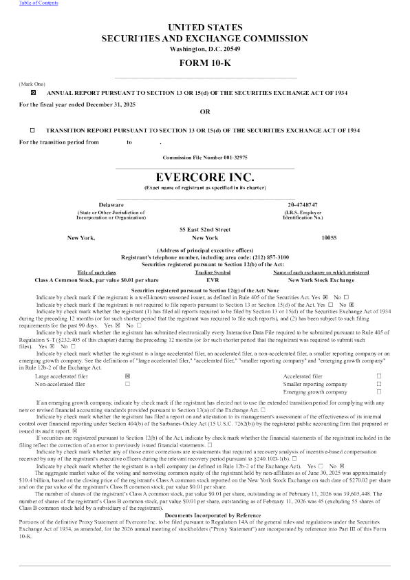 Evercore Inc-A 2025年度报告