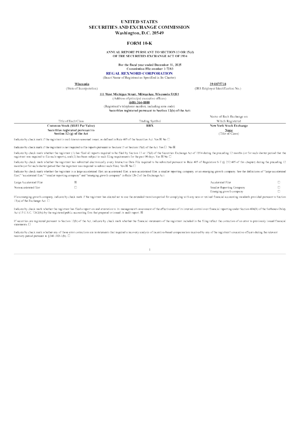 Regal Rexnord Corp 2025年度报告