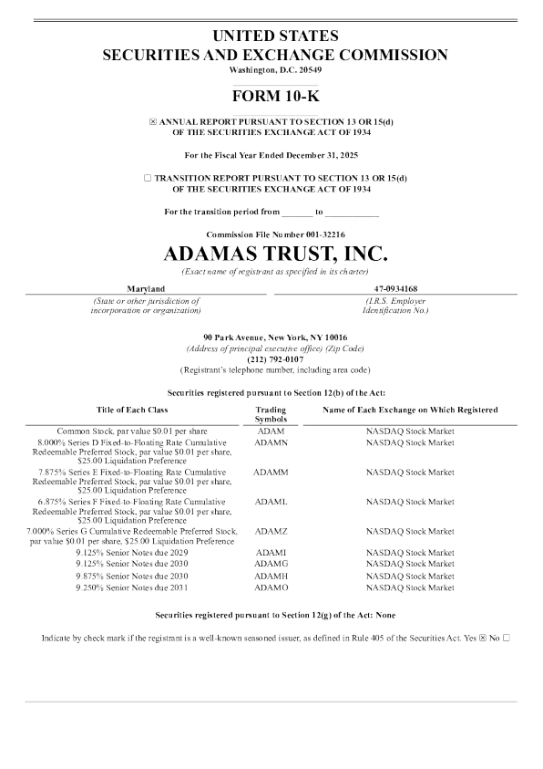 Adamas Trust Inc 2025年度报告