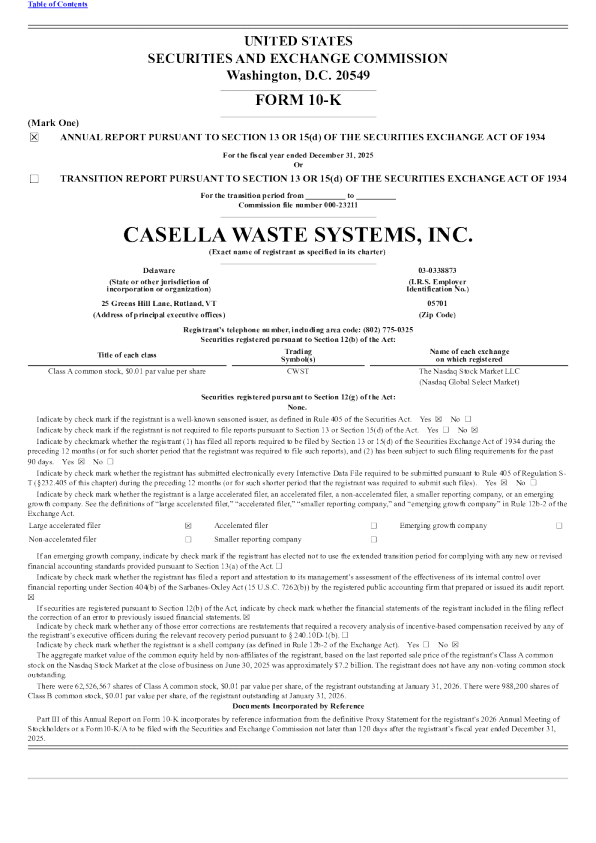 Casella Waste Systems Inc-A 2025年度报告