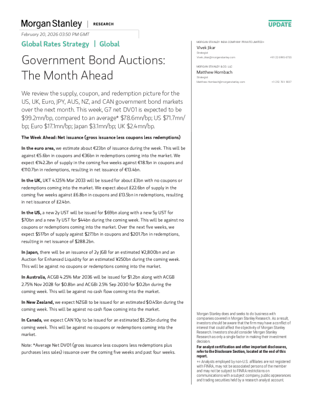 全球利率策略：全球政府债券拍卖：未来一个月展望