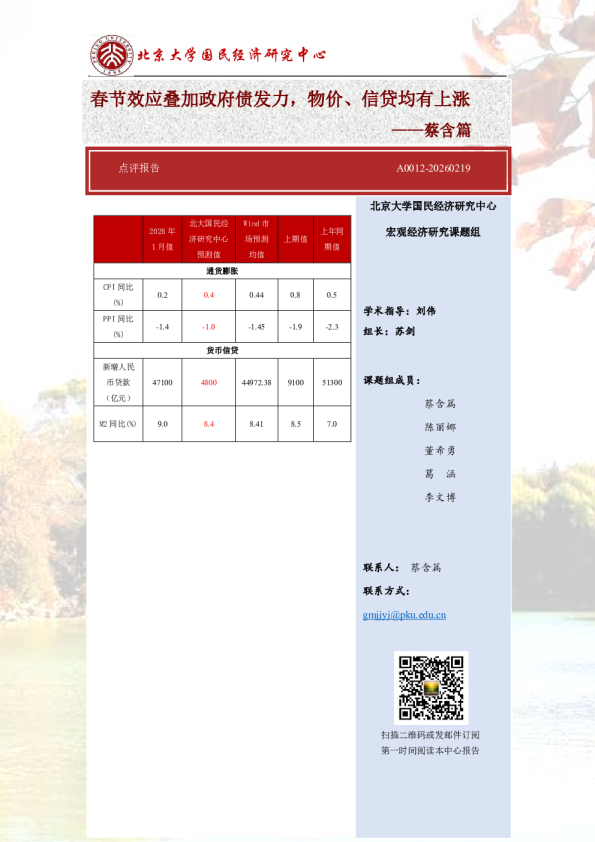 春节效应叠加政府债发力，物价、信贷均有上涨