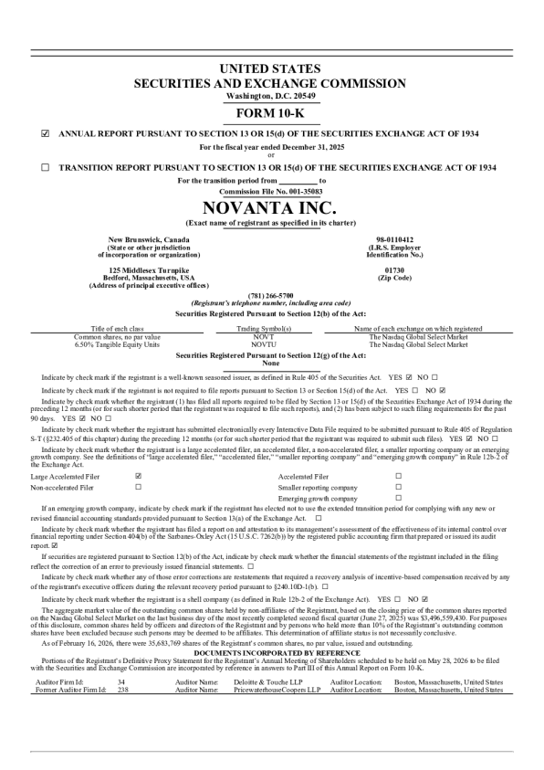 Novanta Inc 2025年度报告