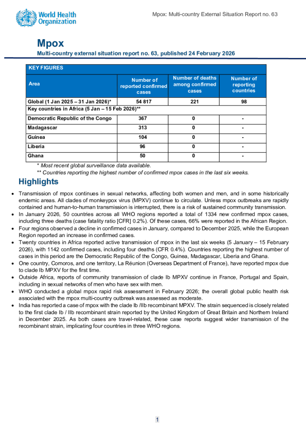 猴痘多国疫情,外部情况报告第63号-2026年2月24日