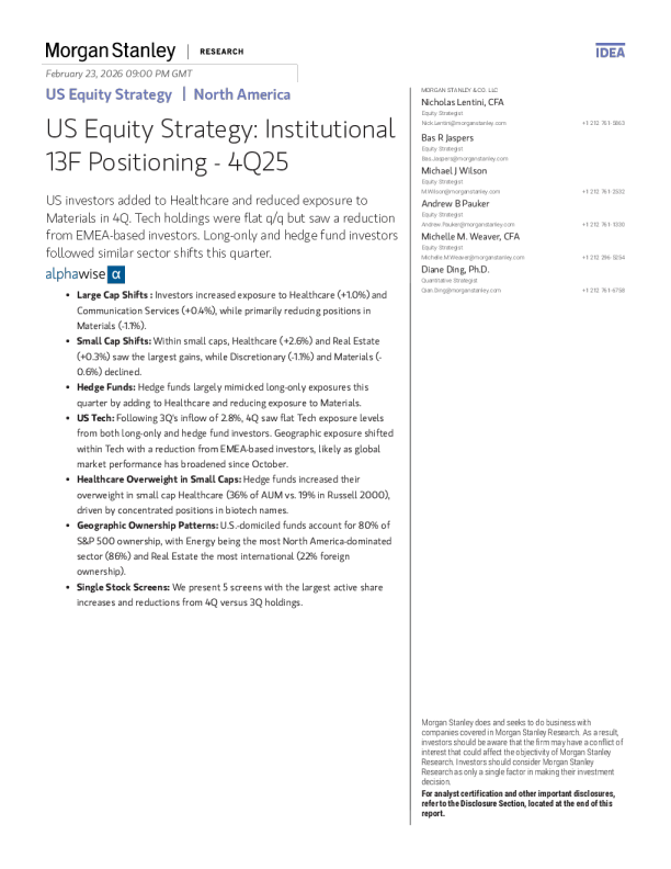 美国股票策略：机构13F持仓 - 2025年第四季度