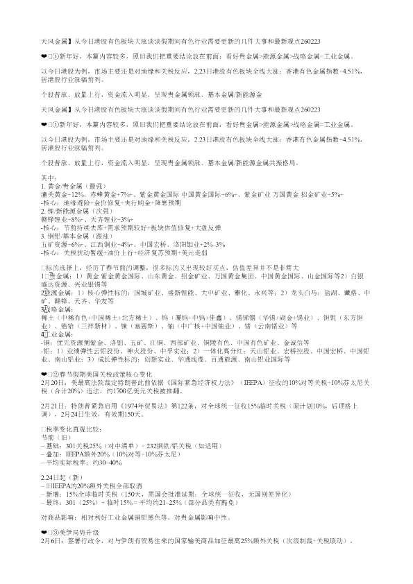 天风金属从今日港股有色板块大涨谈谈假期间有色行业需要更新的几件大事和最新观点2