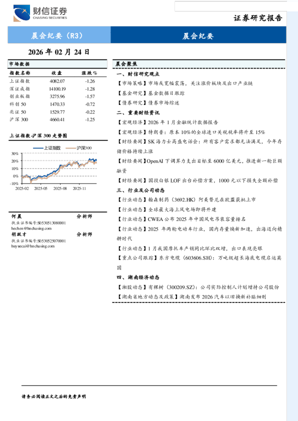 财信证券晨会纪要