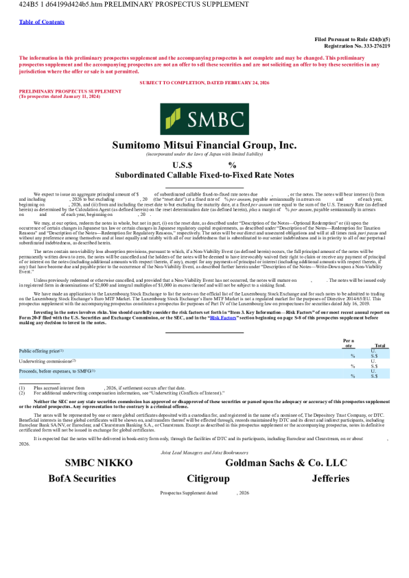三井住友金融美股招股说明书(2026-02-24版)