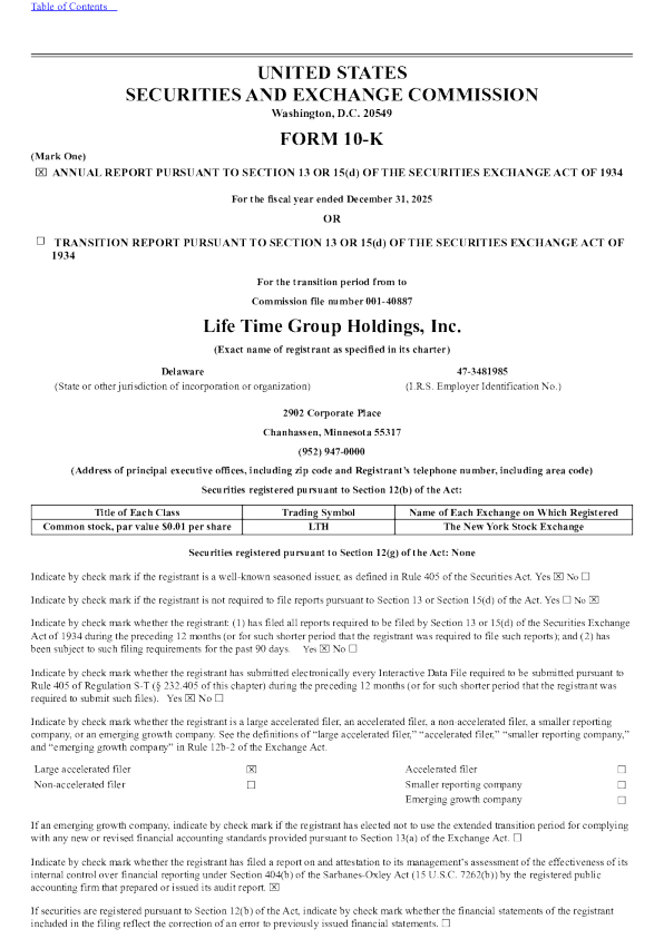 Life Time Group Holdings Inc 2025年度报告