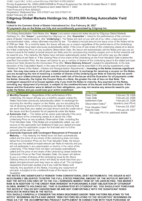 花旗集团美股招股说明书(2026-02-24版)