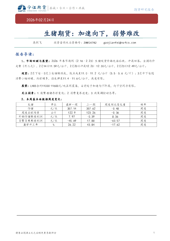 生猪期货：加速向下，弱势难改