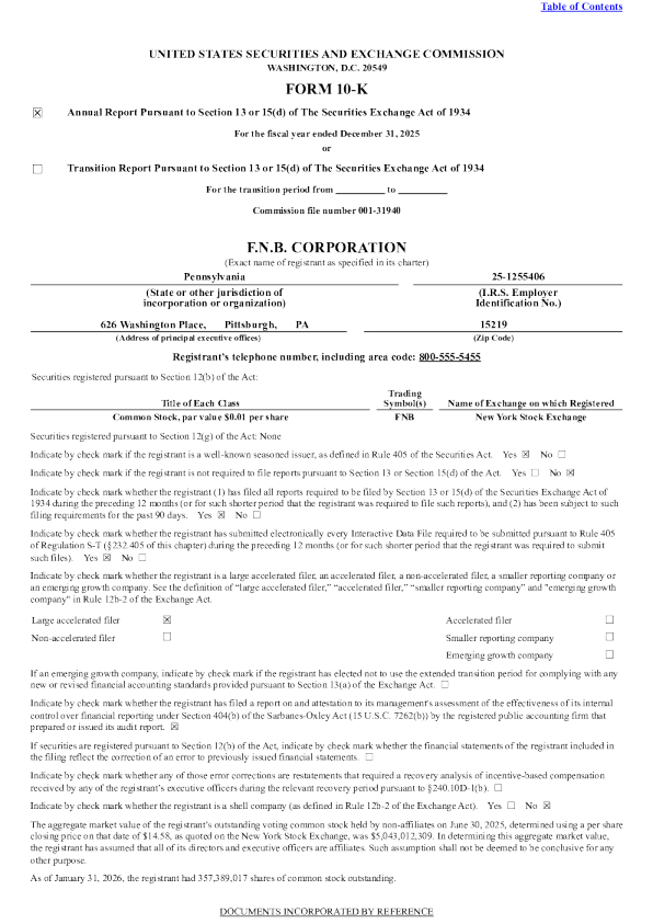 F.N.B. Corp 2025年度报告