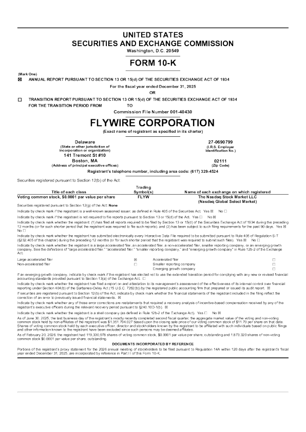 Flywire Corp 2025年度报告