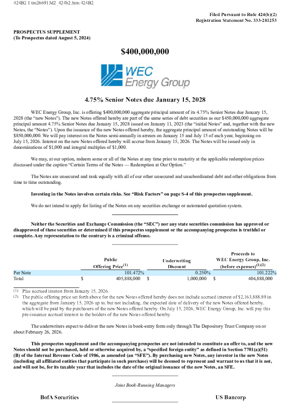 WEC能源美股招股说明书(2026-02-24版)