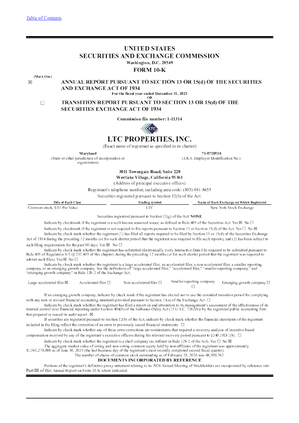 LTC Properties Inc 2025年度报告