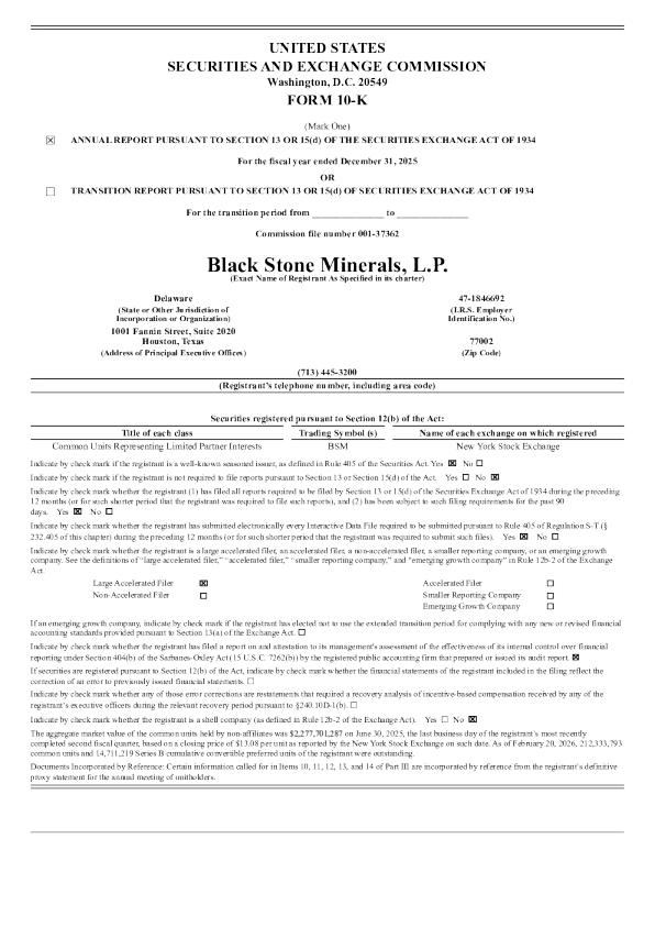 Black Stone Minerals LP 2025年度报告