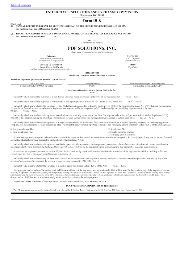 PDF Solutions Inc 2025年度报告