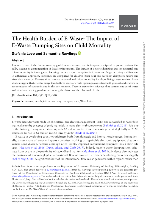 电子垃圾的健康负担：电子垃圾倾倒场对儿童死亡率的影响