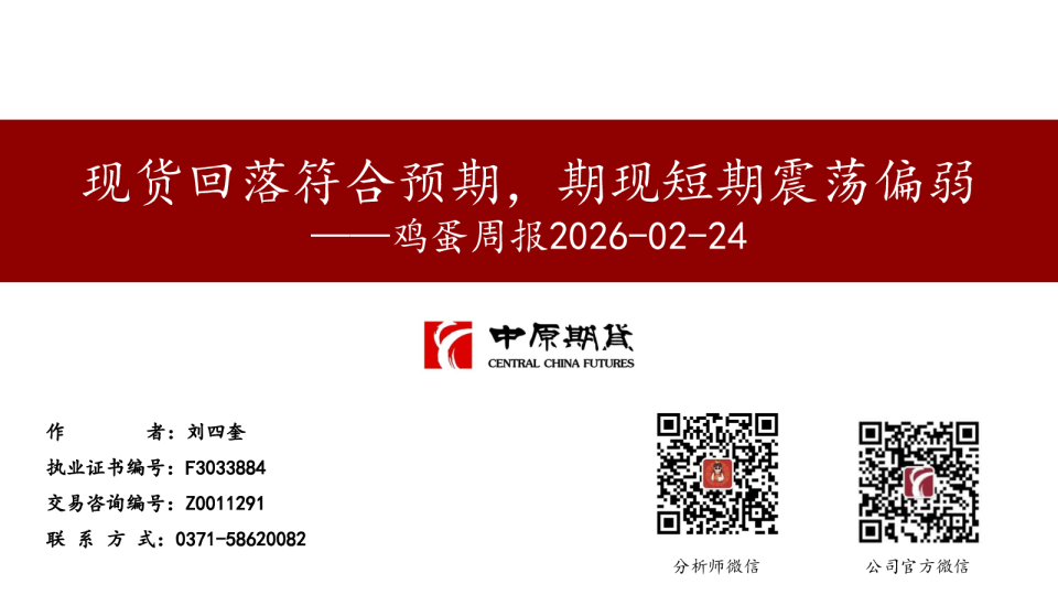 鸡蛋周报:现货回落符合预期,期现短期震荡偏弱