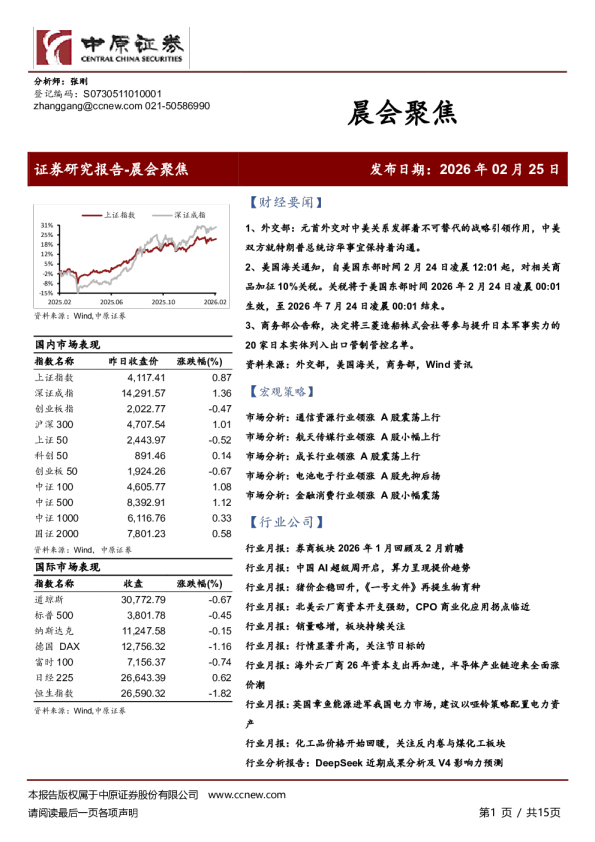 中原证券晨会聚焦