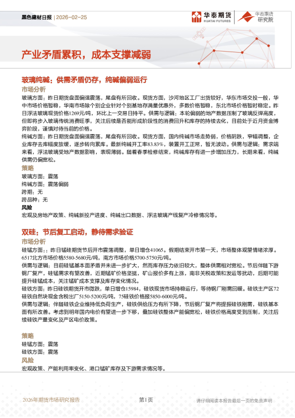 产业矛盾累积，成本支撑减弱