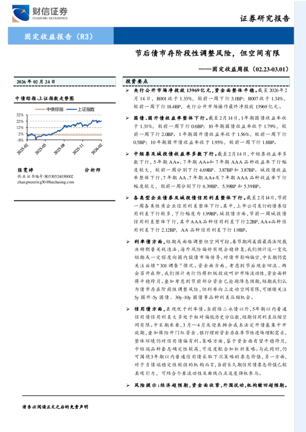 固定收益周报：节后债市存阶段性调整风险，但空间有限