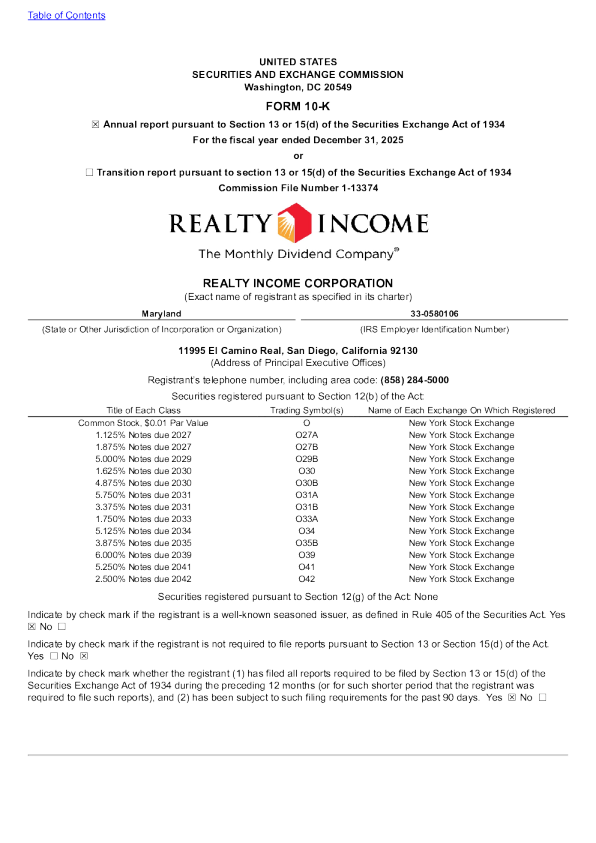Realty Income Corp 2025年度报告