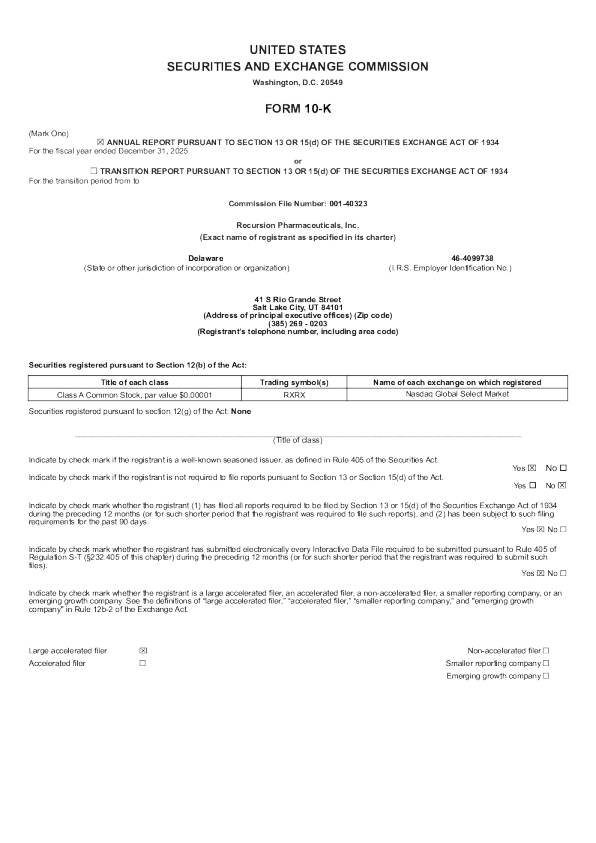 Recursion Pharmaceuticals Inc-A 2025年度报告