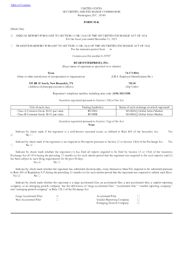 Rush Enterprises Inc-A 2025年度报告