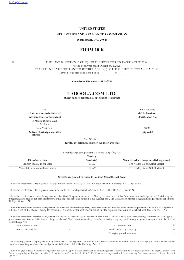 Taboola.com Ltd 2025年度报告