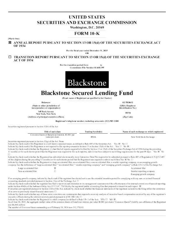 Blackstone Secured Lending Fund 2025年度报告
