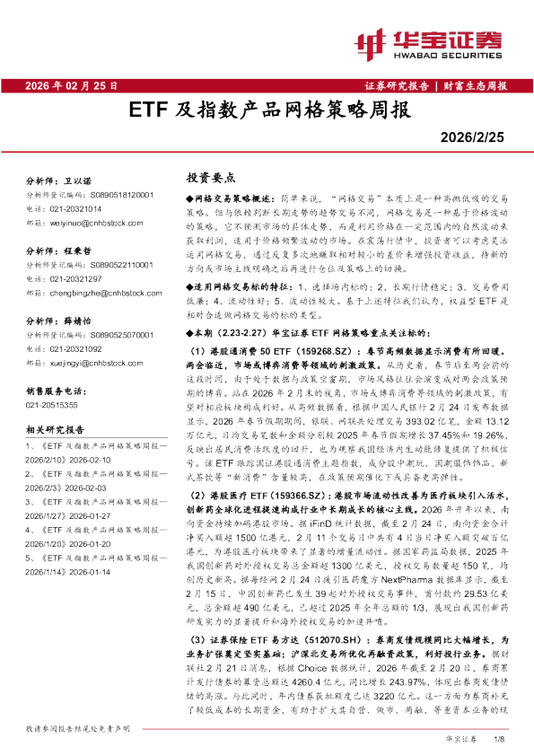 ETF及指数产品网格策略周报