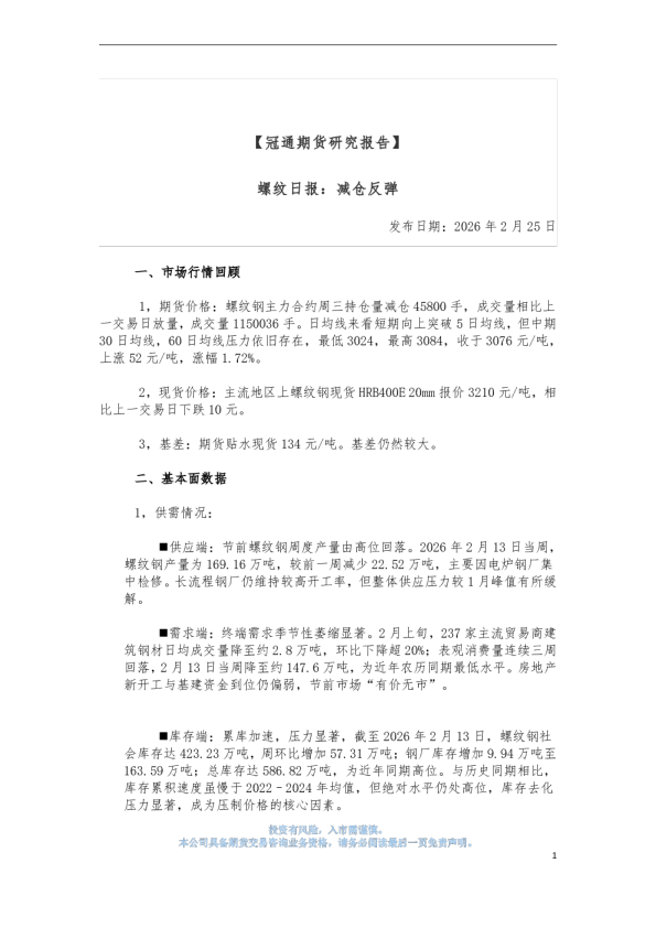 螺纹日报:减仓反弹