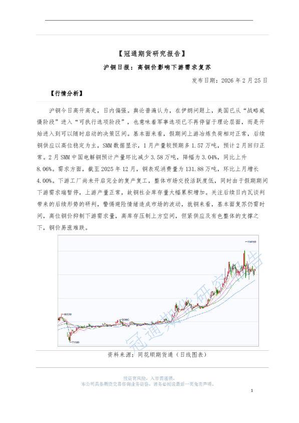 沪铜日报:高铜价影响下游需求复苏