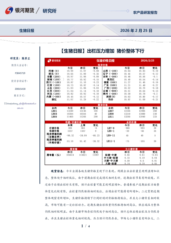 出栏压力增加猪价整体下行