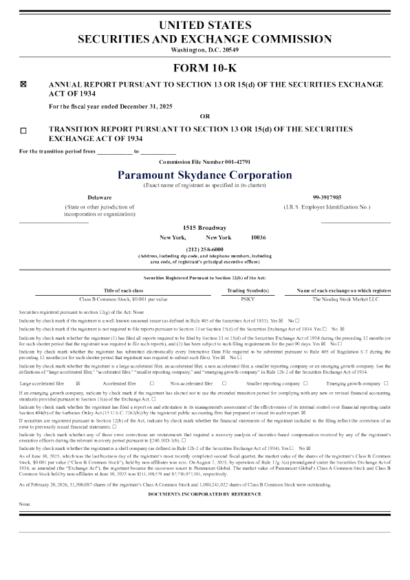 Paramount Skydance Corp-B 2025年度报告
