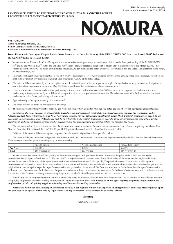 野村控股美股招股说明书(2026-02-25版)