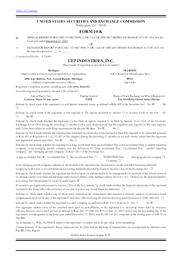 UFP Industries Inc 2025年度报告