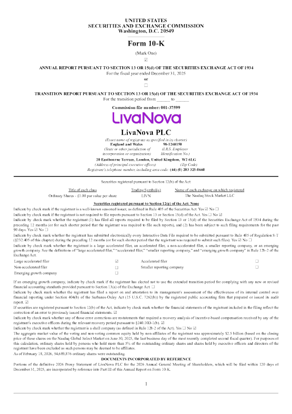 LivaNova PLC 2025年度报告