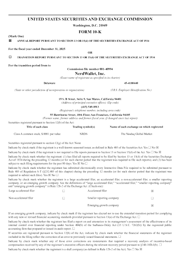 NerdWallet Inc-A 2025年度报告