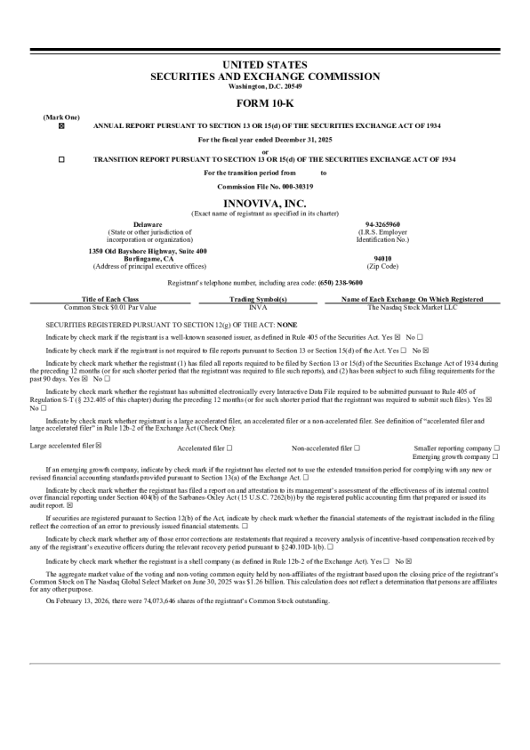 Innoviva Inc 2025年度报告
