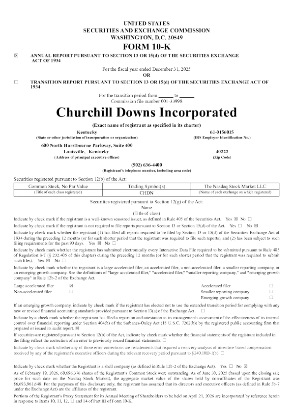 Churchill Downs Inc 2025年度报告