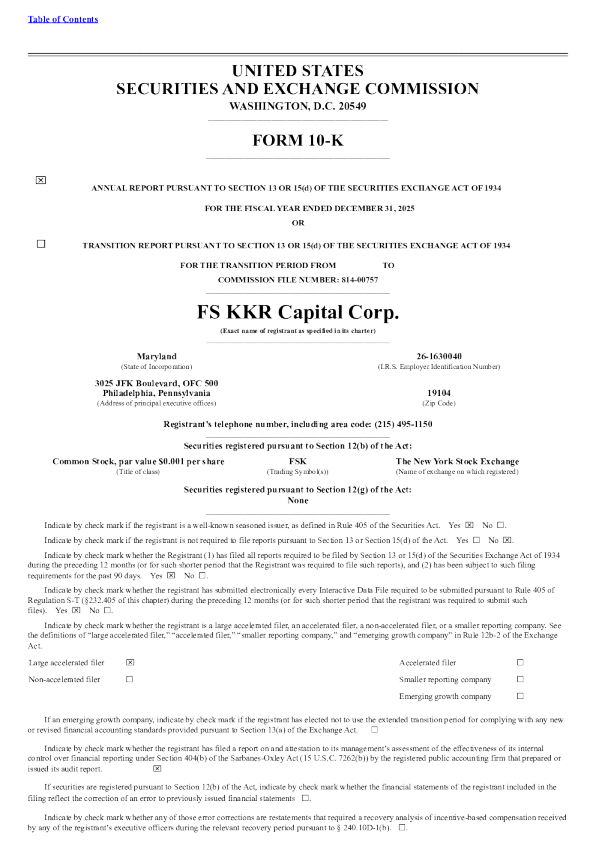 FS KKR Capital Corp 2025年度报告
