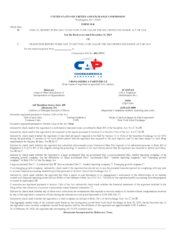 CrossAmerica Partners LP 2025年度报告