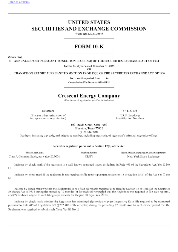 Crescent Energy Co-A 2025年度报告