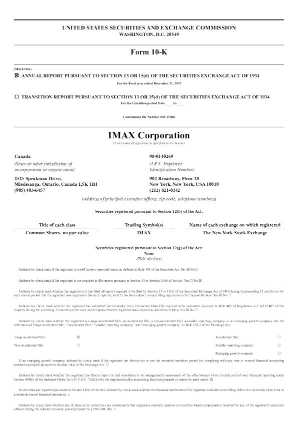 IMAX Corp 2025年度报告
