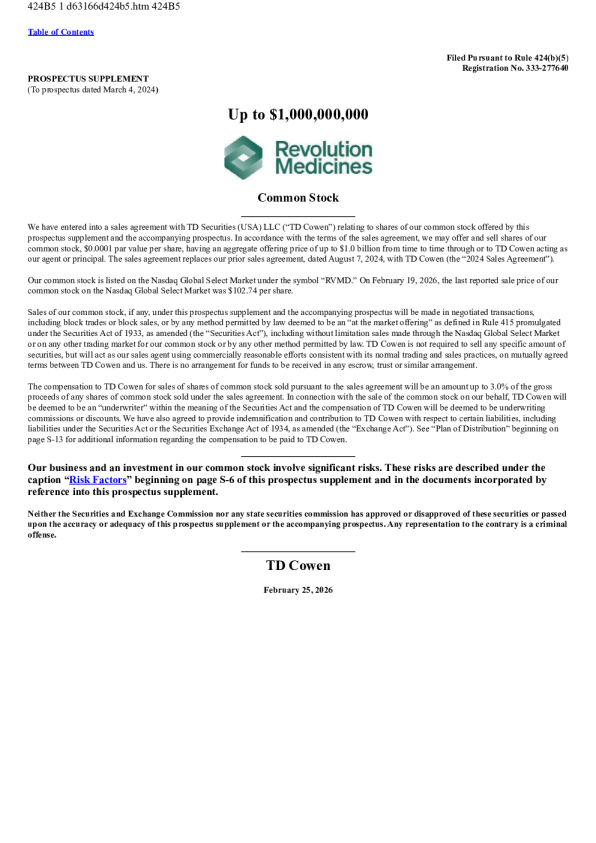 Revolution Medicines Inc美股招股说明书(2026-02-25版)