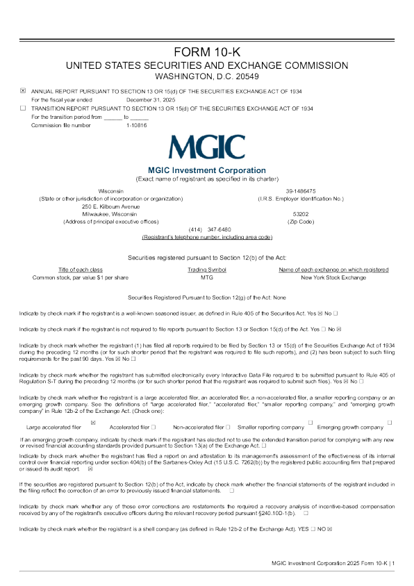 MGIC Investment Corp 2025年度报告