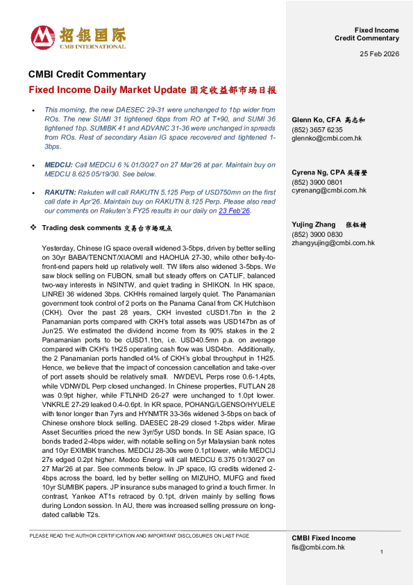 Fixed Income Daily Market Update