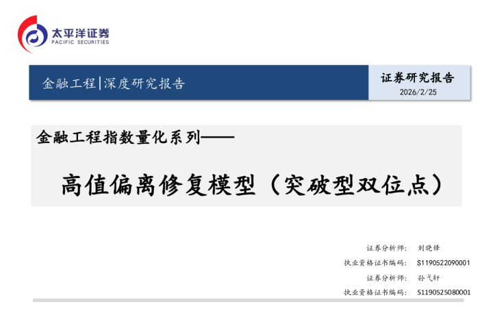 金融工程指数量化系列：高值偏离修复模型(突破型双位点)